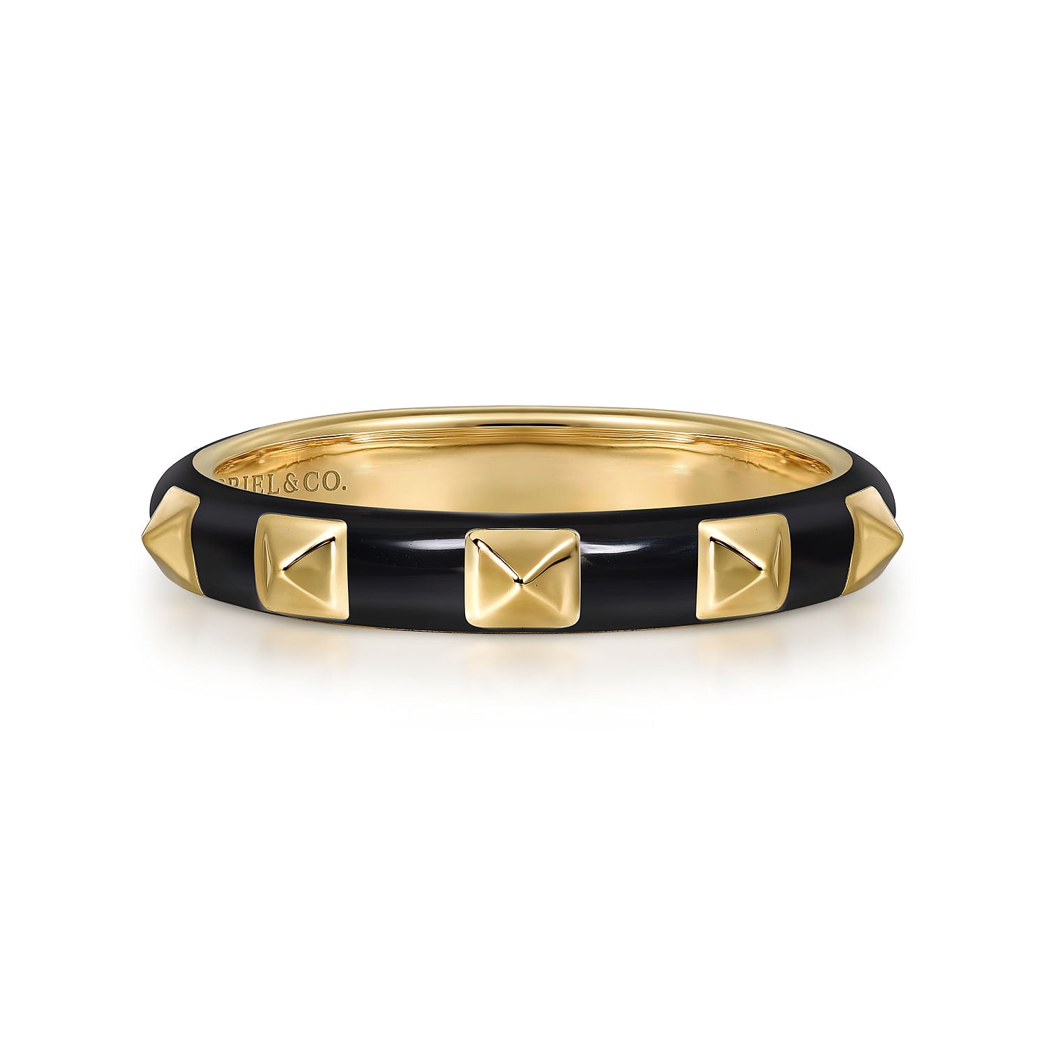 14K Yellow Gold Pyramid Stackable with Black Enamel