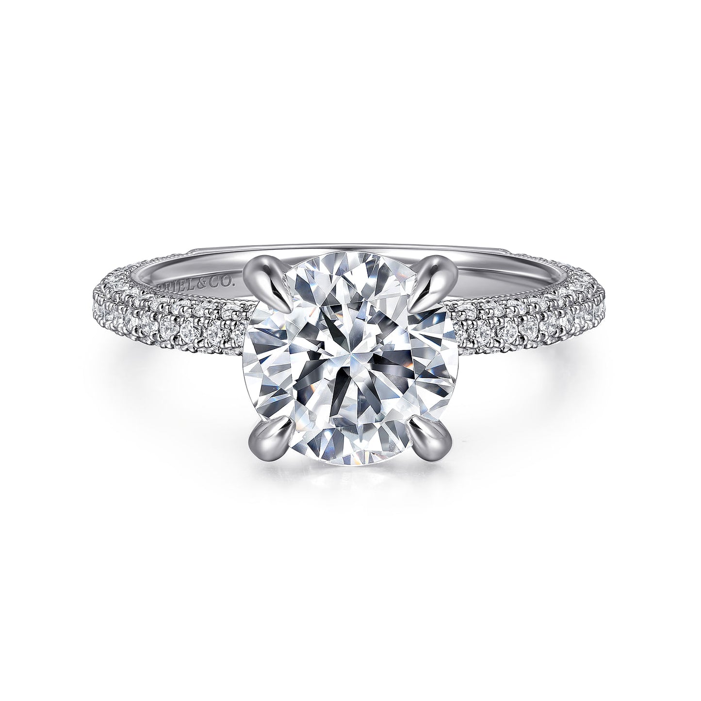 14K White Gold Round Diamondtwo row Engagement Ring