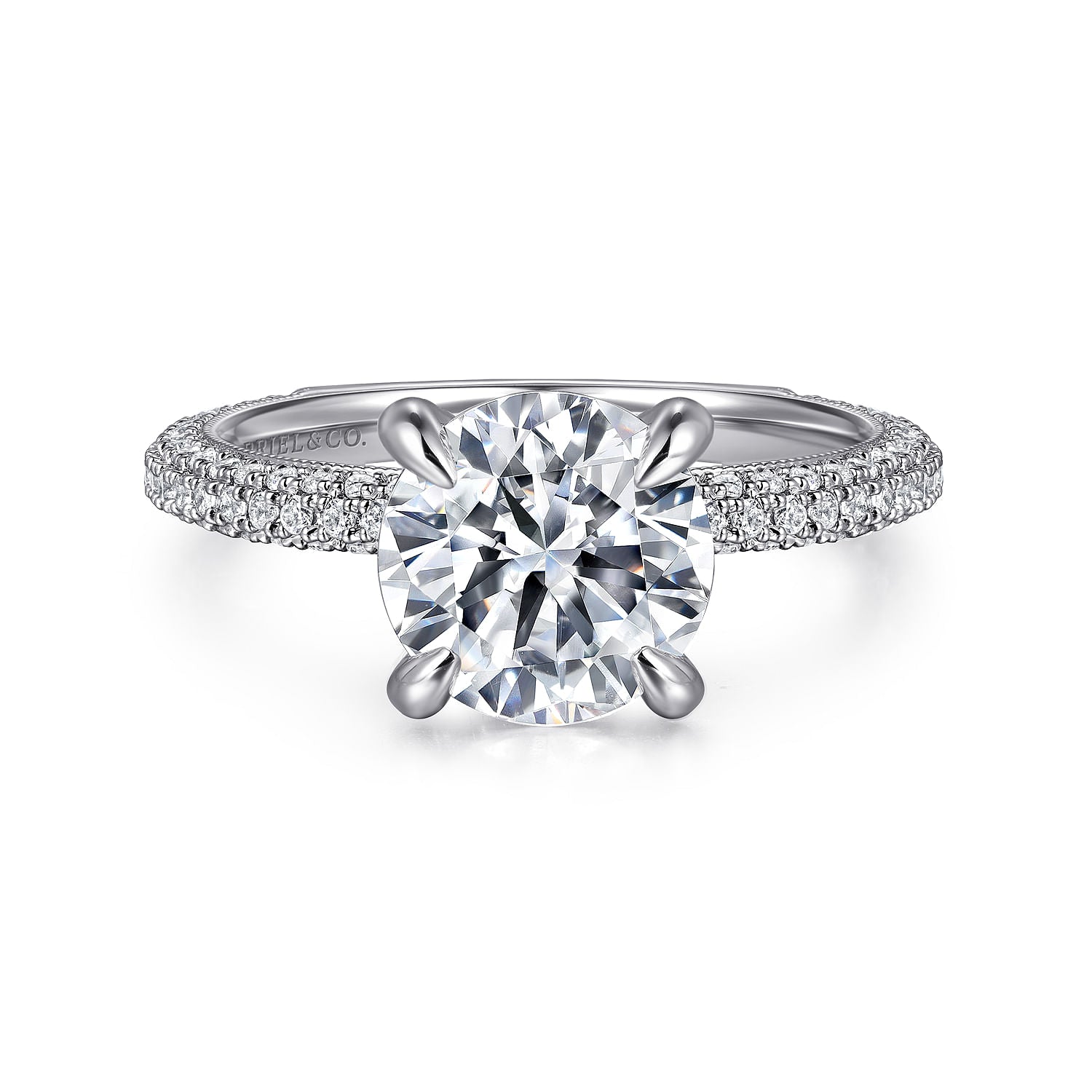 14K White Gold Round Diamondtwo row Engagement Ring