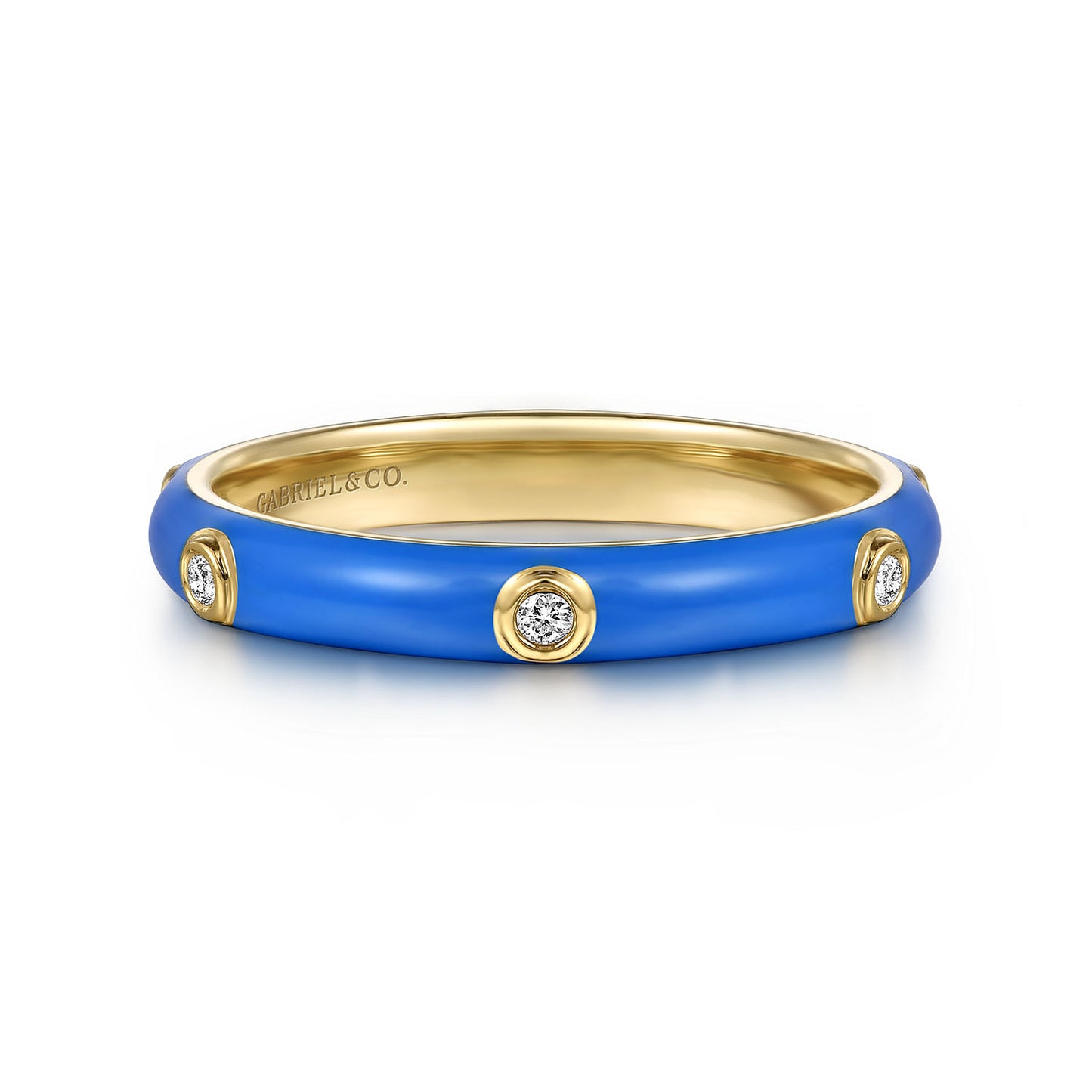 14K Yellow Gold Diamond Split Stackable with Blue Enamel