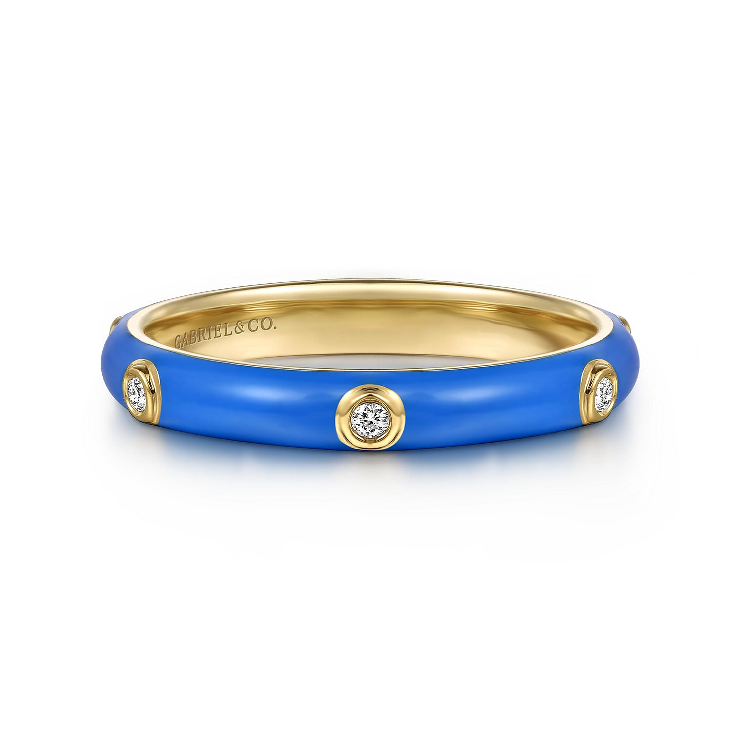 14K Yellow Gold Diamond Split Stackable with Blue Enamel