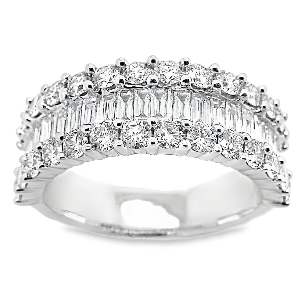 White Gold 7mm Baguette and Round Diamond Band 