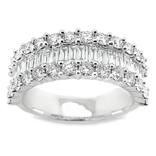 White Gold 7mm Baguette and Round Diamond Band 