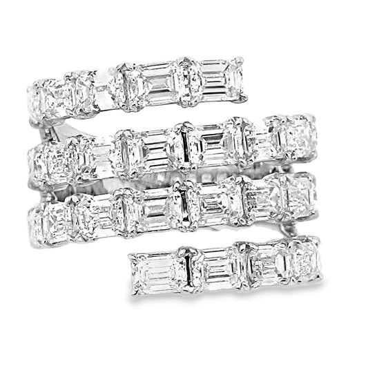 White Gold 4 Row Emerald Cut Wrap Ring