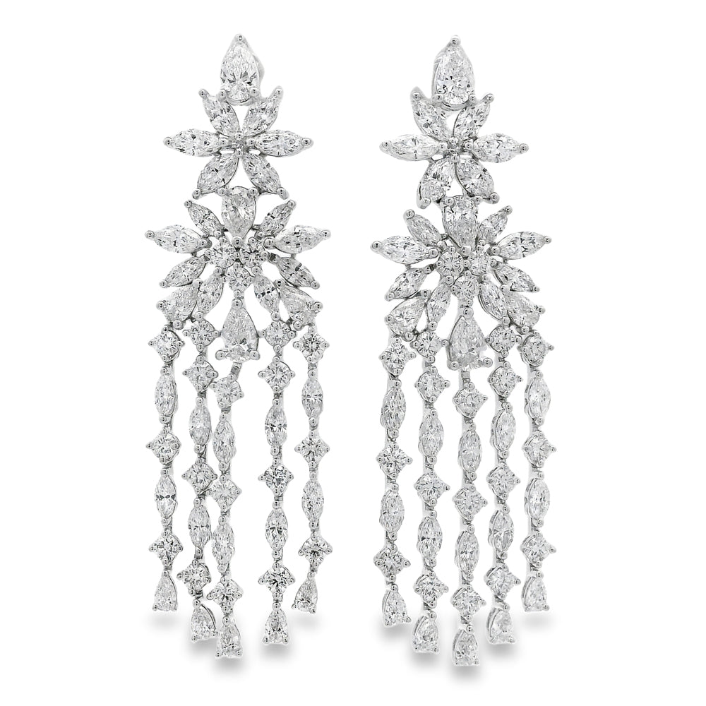White Gold Mosaic Chandelier Earrings 
