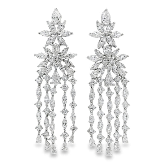 White Gold Mosaic Chandelier Earrings 