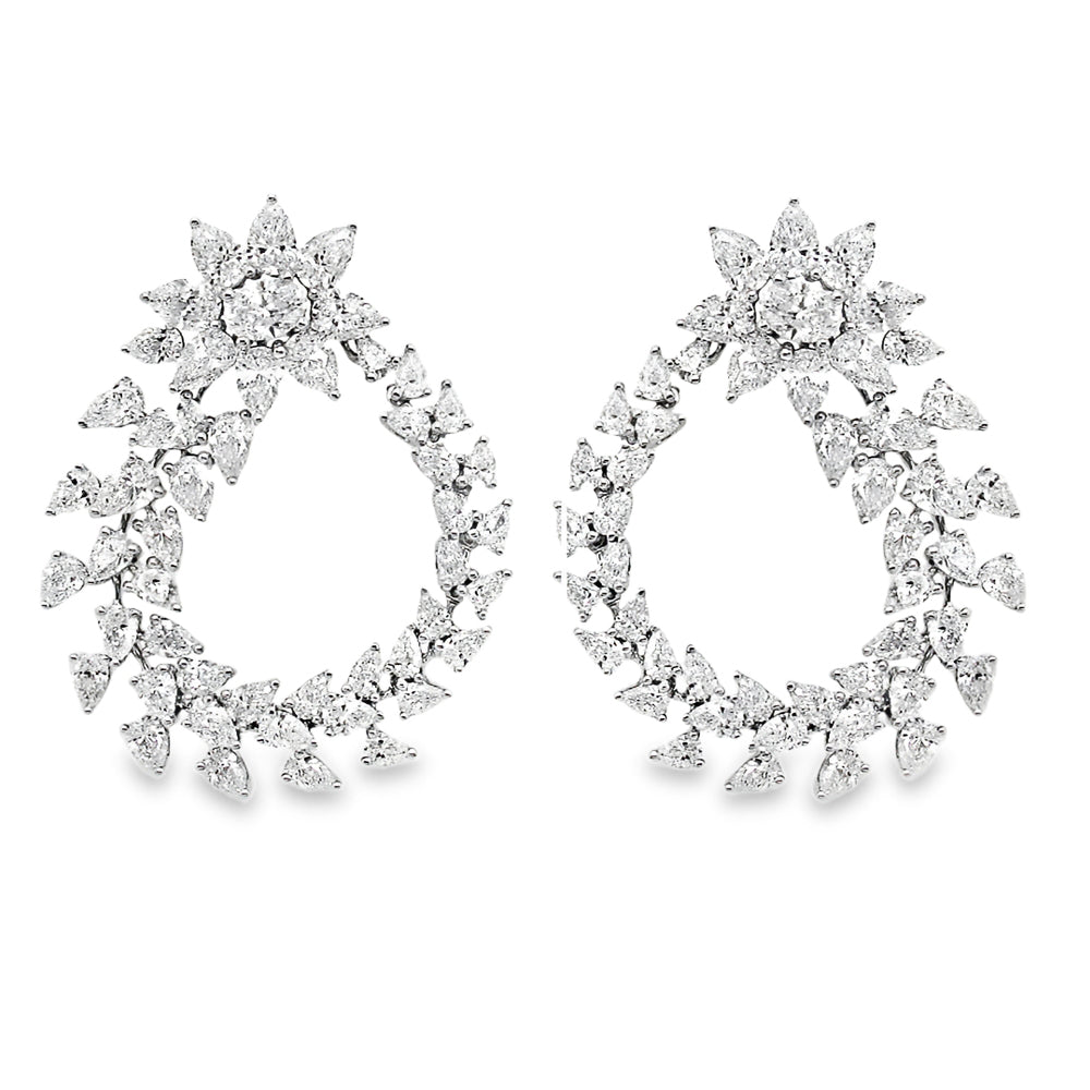White Gold Pear Shape and Oval Tapered Drop Earring 