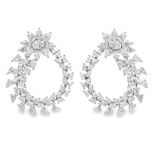White Gold Pear Shape and Oval Tapered Drop Earring 