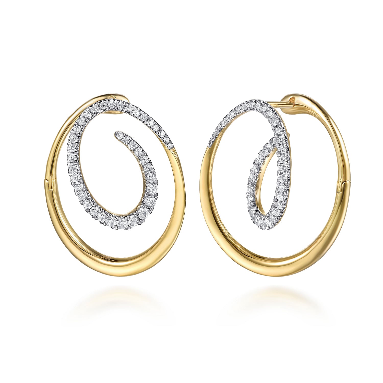14K Yellow Gold Diamond Swirl Bypass Hoop Earrings