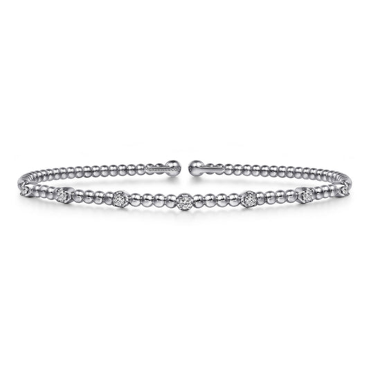 14K White Gold Bujukan Round Diamond Stations Bangle