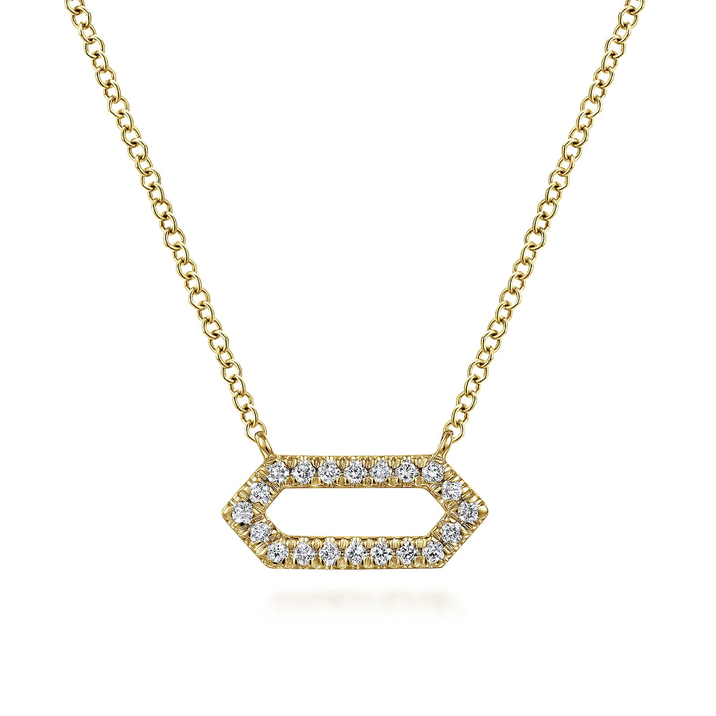 14K Yellow Gold Elongated Hexagonal Diamond Pendant Necklace