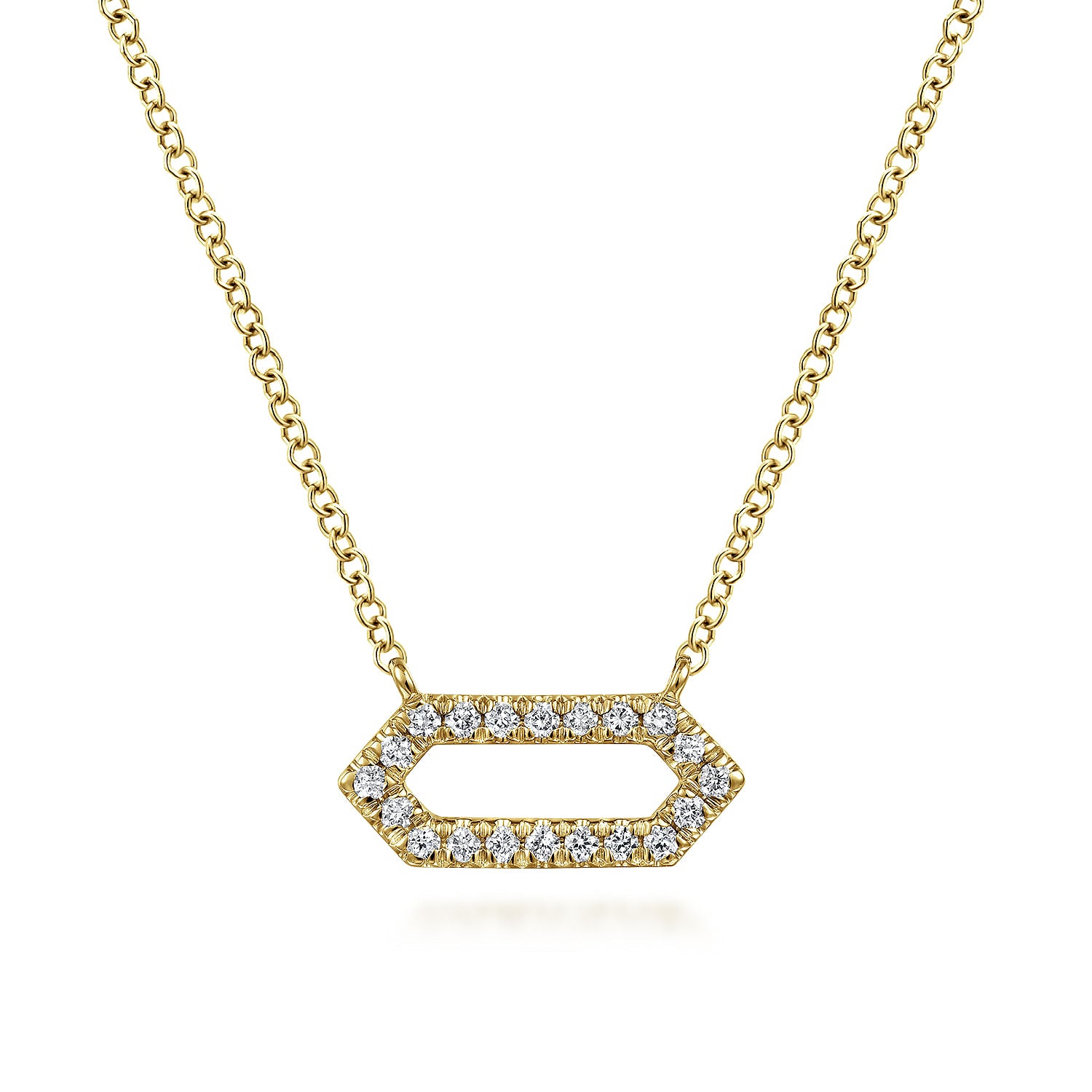 14K Yellow Gold Elongated Hexagonal Diamond Pendant Necklace
